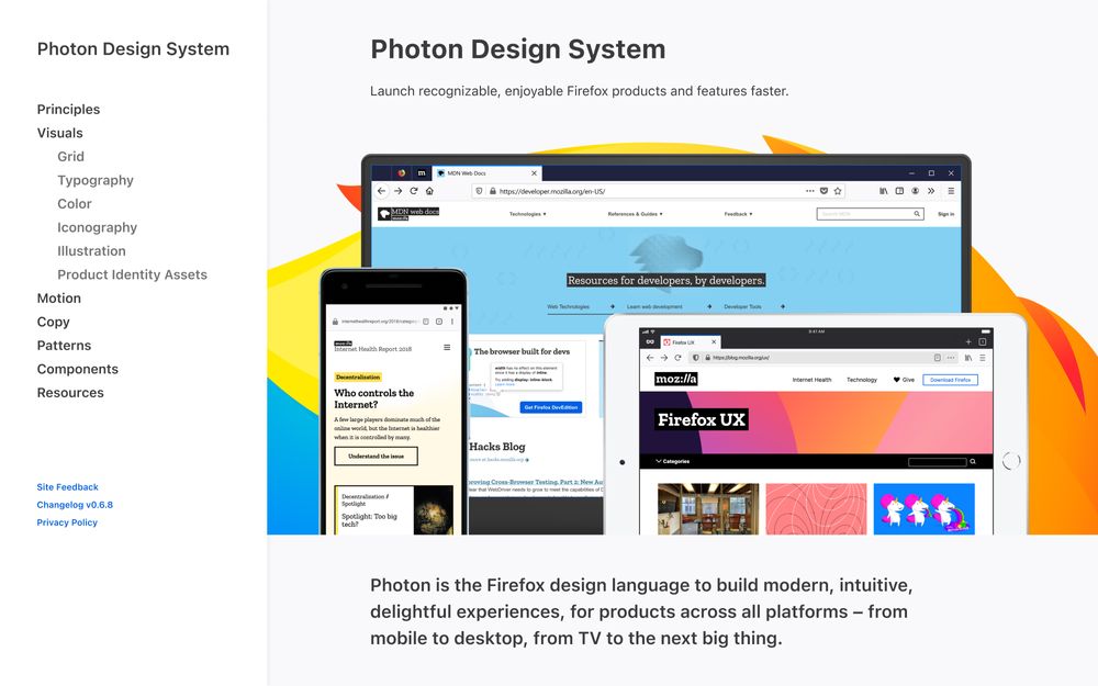 Homepage of the Firefox Photon Design system website
